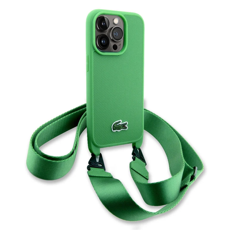 Lacoste Apple iPhone 15 Pro Max Orijinal Lisanslı PU Pike Desenli Askılı Kılıf