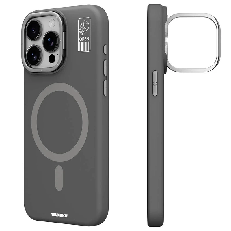 Youngkit Bitty Cream Apple iPhone 15 Pro Max M-Safe Şarj Özellikli Kamera Standlı Kılıf