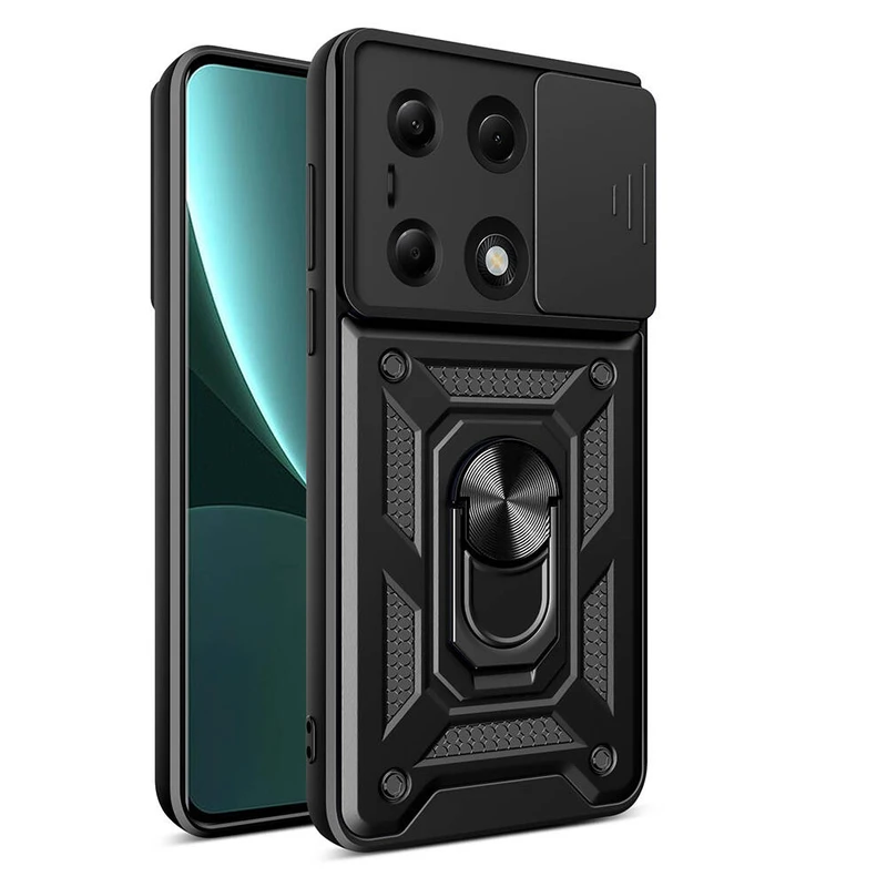 Zore Xiaomi Redmi Note 13 Pro 4G Sürgülü Vega Magnetik Standlı Kamera Korumalı Mavi Kılıf