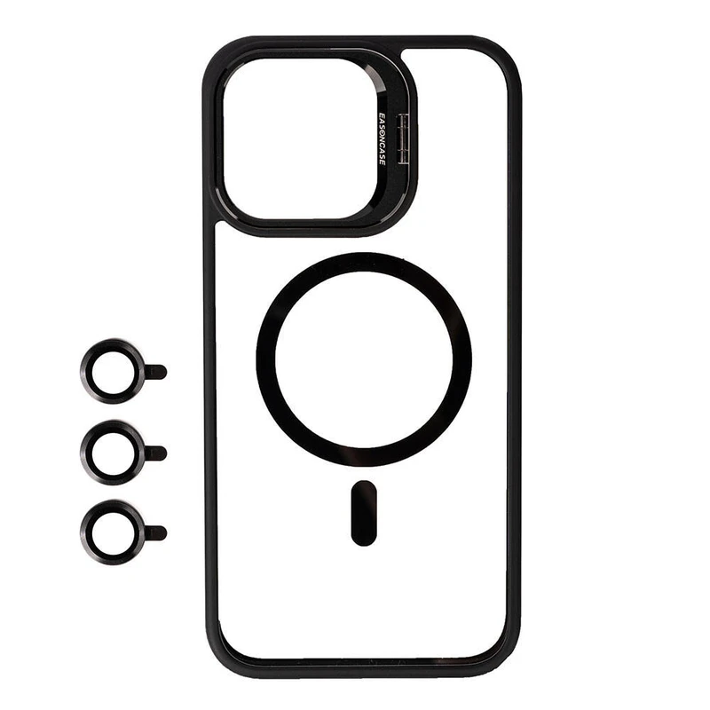 Zore M-Safe Klon Lensli Apple iPhone 15 Pro Max Şarj Özellikli Standlı Kılıf