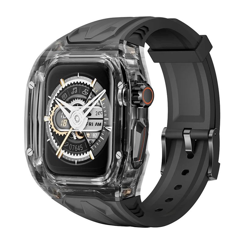 Wiwu Wi-WB013 Rambo Serisi Apple Watch 42mm 2in1 Şeffaf PC Kasa Koruyuculu Kauçuk Kordon