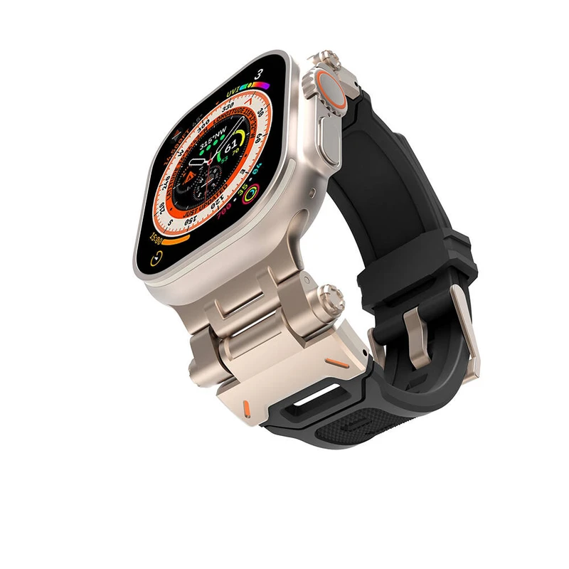 Zore KRD-108 Apple Watch 42-44-45-49mm Metal Başlıklı Silikon Kordon