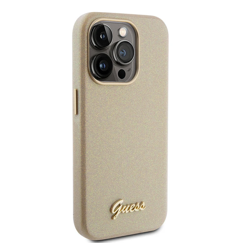 Guess Apple iPhone 15 Pro Lisanslı Glitter Glossy Script Yazı Logolu Kılıf