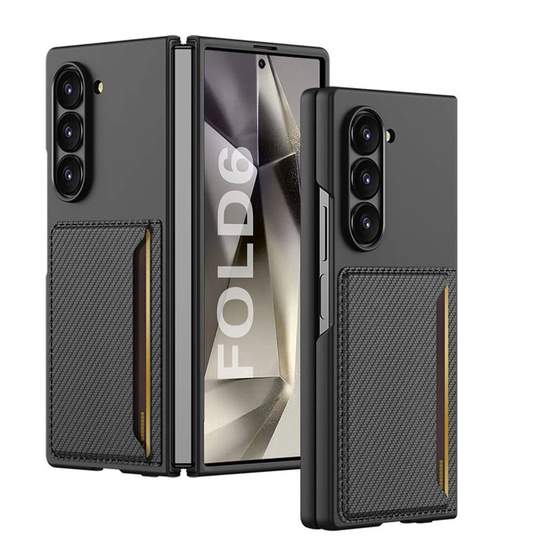 Zore Z-Kart Kıpta Samsung Galaxy Z Fold 6 Karbon Fiber Arka Yüzeyli Kartlıklı Sert Kılıf