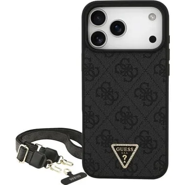 Guess Apple iPhone 17 Pro Max Askılı PU Deri Siyah Kılıf