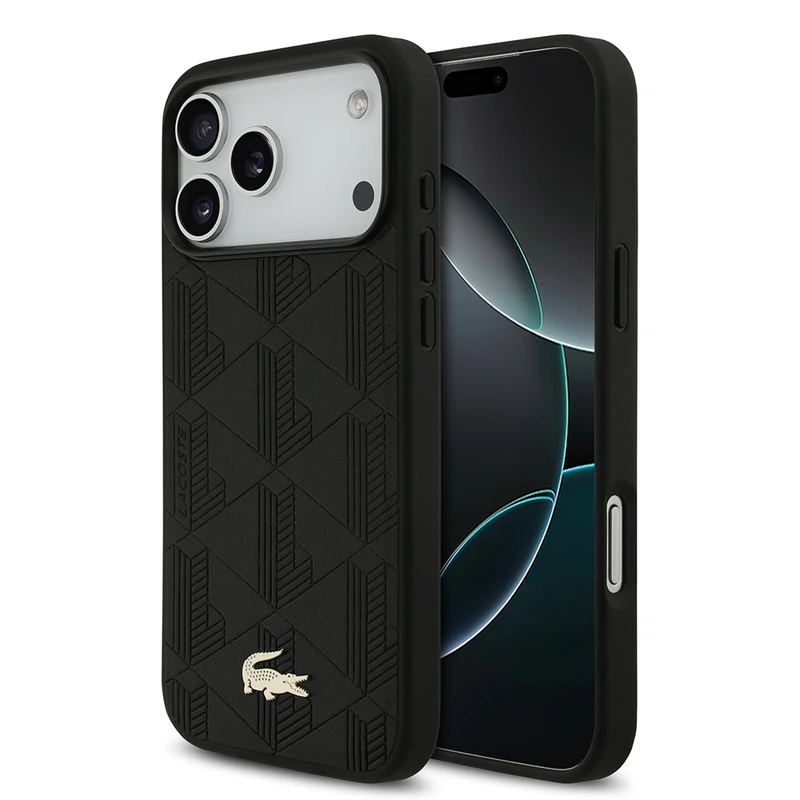Lacoste Apple iPhone 17 Pro Max M-Safe Şarj Özellikli PU Deri Karışık Monogram Desenli Kılıf