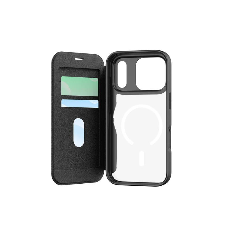 Raptic Apple iPhone 17 Pro Air Folio M-Safe Şarj Özellikli Şeffaf Kartlıklı Kılıf