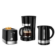 LePresso Siyah Kahvaltı Seti 2 Dilim Ekmek Kızartma Makinesi 1.7L Su Isıtıcı ve Filtre Kahve Makinesi