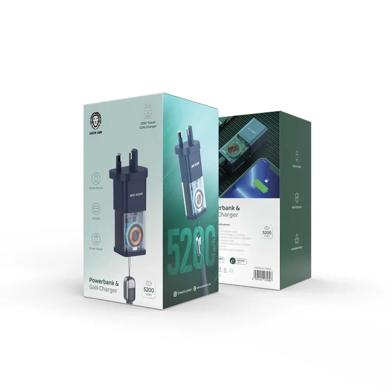 Green Lion 5200mAh 20W Kablosuz Şarj Destekli GaN Powerbank