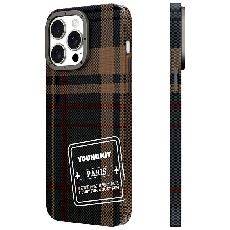 YoungKit Gezhi Serisi Apple iPhone 15 Pro Max Ekose Desenli Kılıf