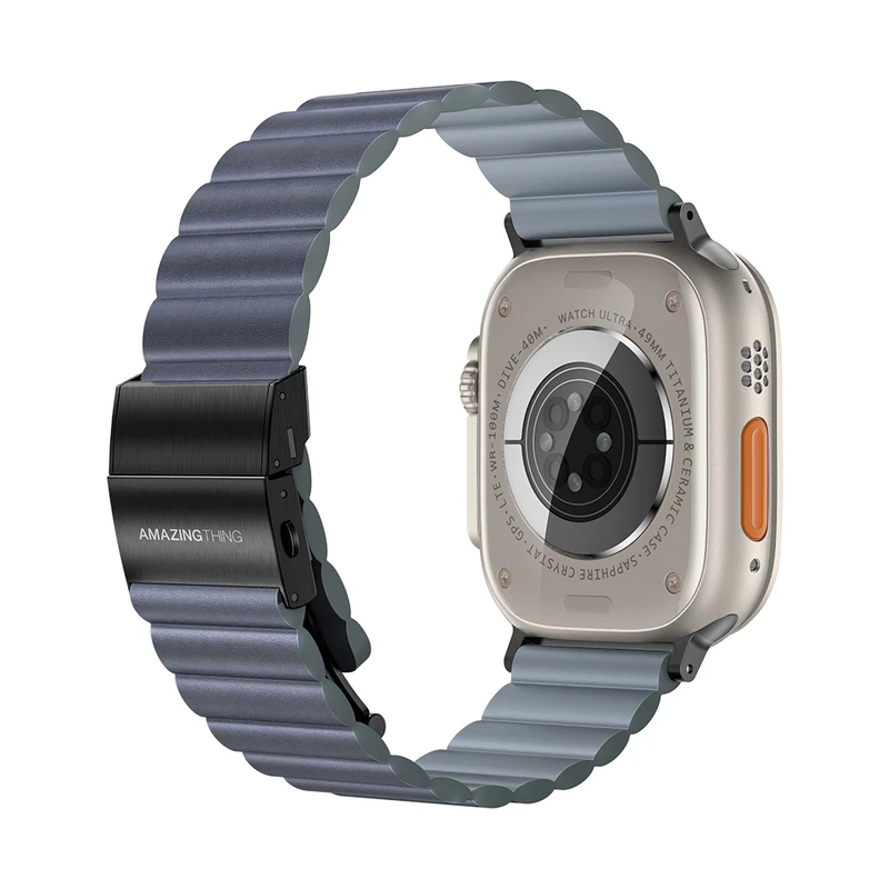 AmazingThing Apple Watch 49-45mm Mavi Deri Kordon