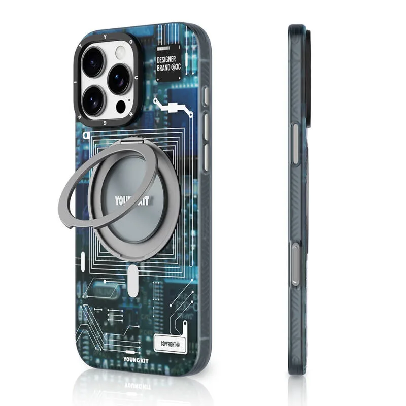 Youngkit Technology Serisi Apple iPhone 16 Pro Max MagSafe Şarj Özellikli 360° Standlı Kılıf