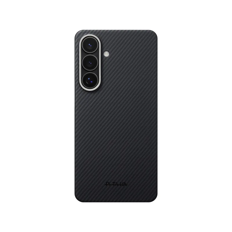 Pitaka Edge Serisi Samsung Galaxy S26 Plus 600D Aramid Karbon Fiber M-Safe Şarj Özellikli Siyah-Gri Twill Kılıf