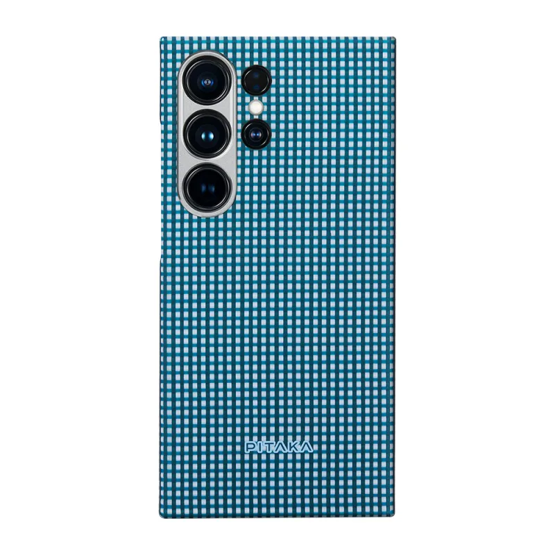 Pitaka Ultra-Slim Classic 1500D Samsung Galaxy S24 Ultra M-Safe Şarjlı Aramid Karbon Fiber Ice Sea Kılıf