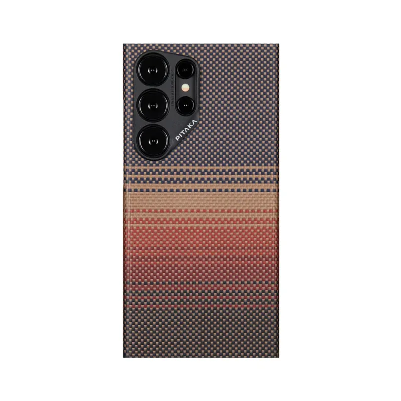 Pitaka Tactile Woven Sunset-Moonrise Samsung Galaxy S24 Ultra M-Safe Şarjlı Aramid Karbon Fiber Sunset Kılıf