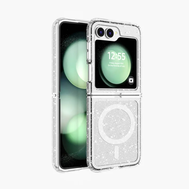 Zore Allstar Samsung Galaxy Z Flip 6 M-Safe Şarjlı Parlayan Simli Saydam Renkli Kılıf