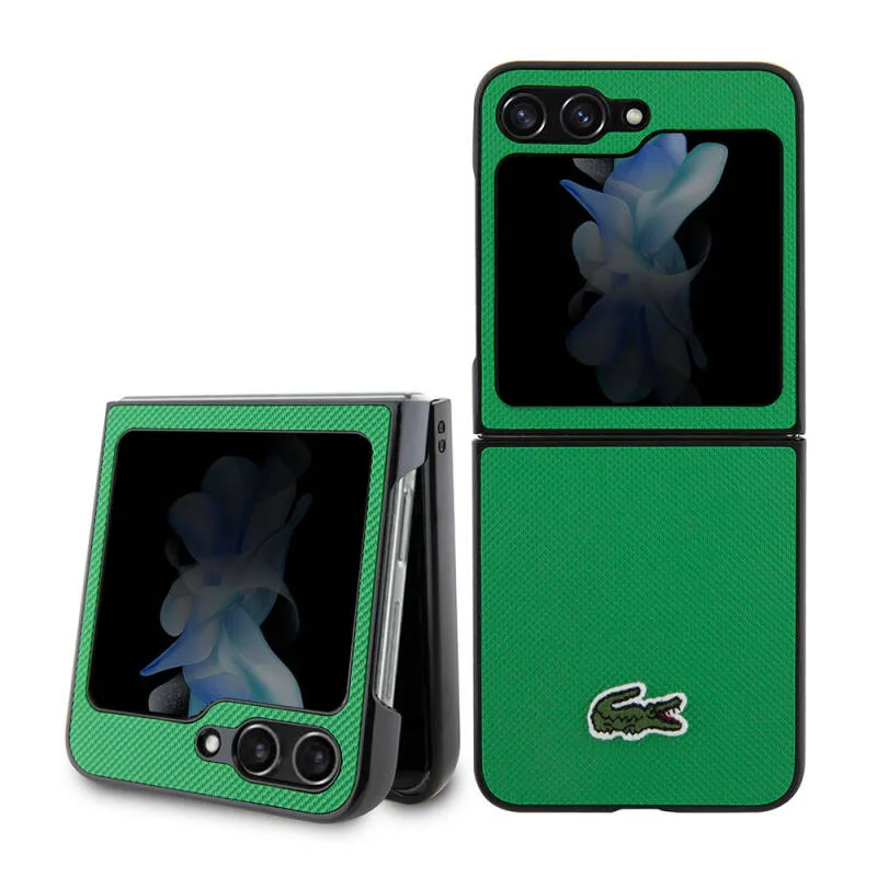 Lacoste Samsung Galaxy Z Flip 5 Orijinal Lisanslı PU Pike Desenli Dokuma Timsah Logolu Kılıf
