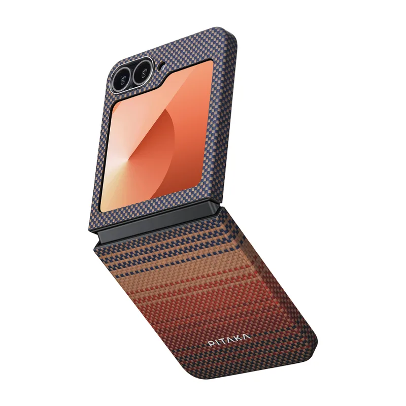 Pitaka Tactile Woven Sunset-Moonrise Samsung Galaxy Z Flip 6 M-Safe Şarjlı Aramid Karbon Fiber Sunset Kılıf