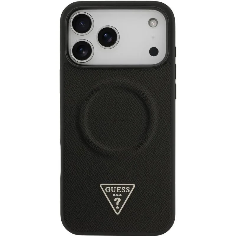 Guess Triangle Logo Apple iPhone 17 Pro Max MagSafe Siyah Deri Kılıf