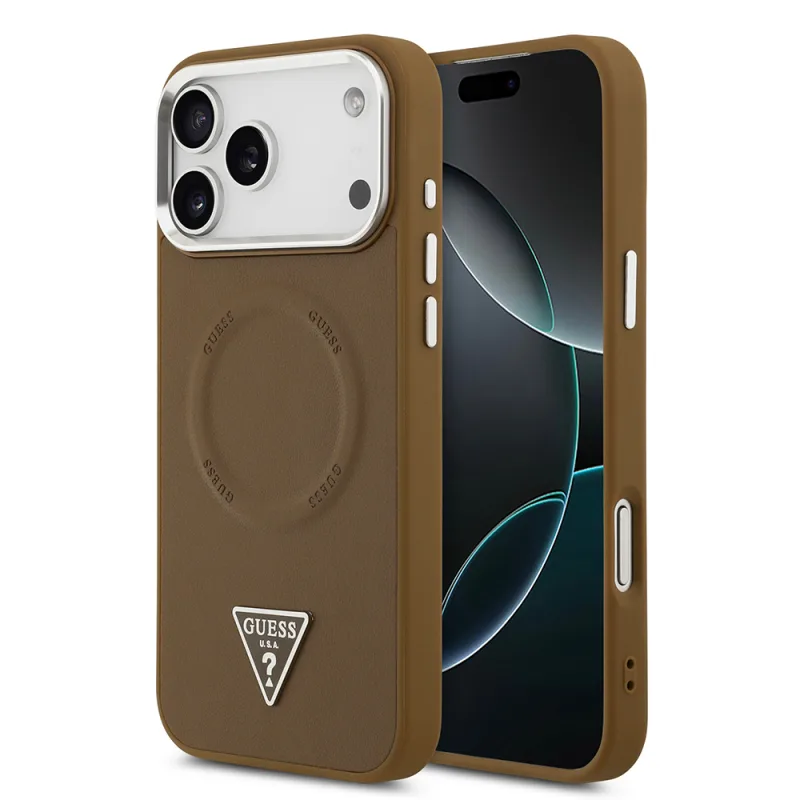 Guess Apple iPhone 17 Pro Max M-Safe Şarj Özellikli PU Deri Metal Kamera Çerçeveli Kılıf