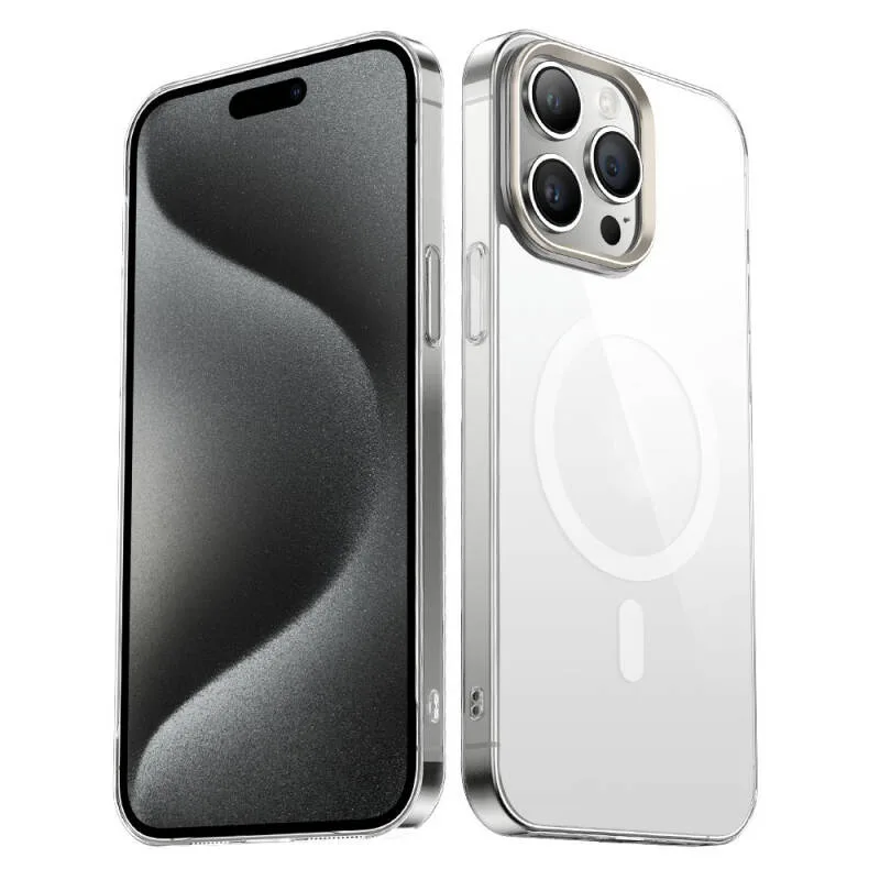 Zore Apple iPhone 15 Pro Max G-Glass Wireless Şarj Özellikli Şeffaf Kılıf
