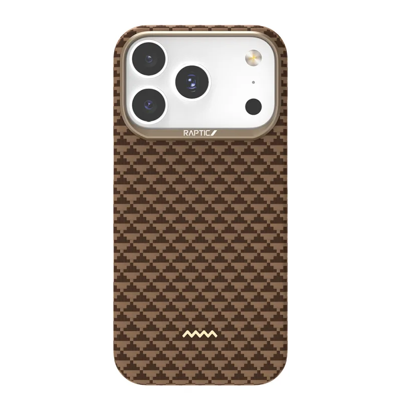 Raptic Apple iPhone 17 Pro Max Aramid Skin Origin Serisi M-Safe Şarj Özellikli Karbon Kılıf Kahverengi