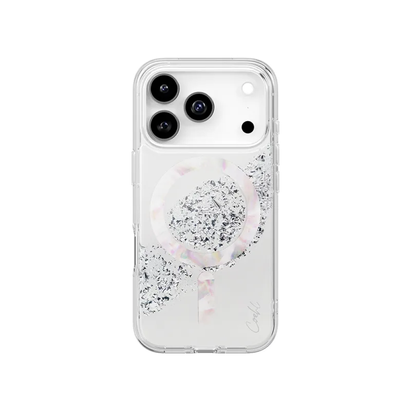Uniq Coehl Crystelle Apple iPhone 17 Pro M-Safe Şarj Özellikli Parlak Kristal Desenli Kılıf Gümüş