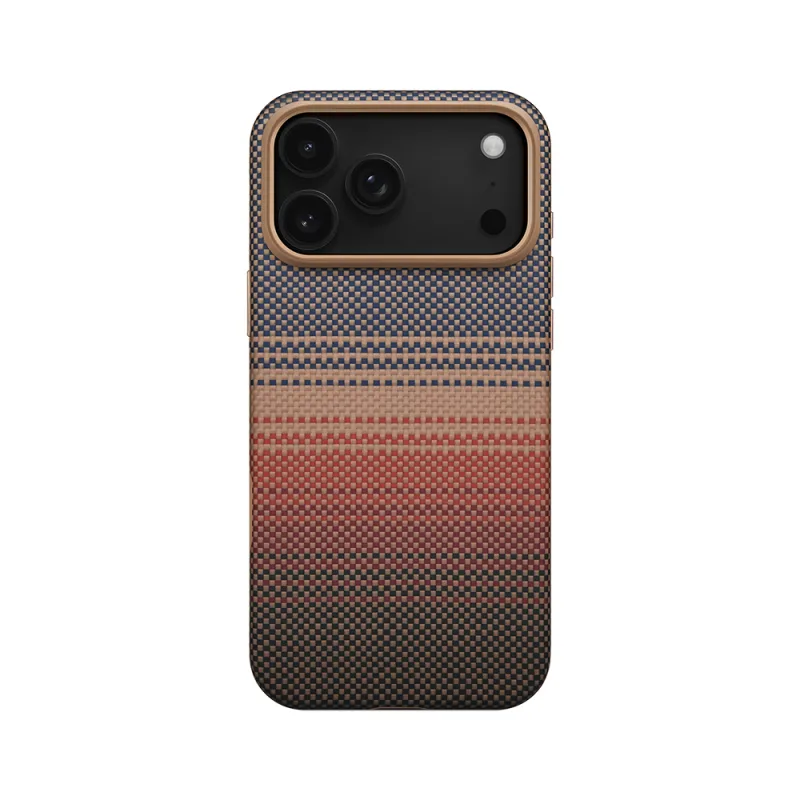 Apple iPhone 17 Pro Kılıf M-safe Şarj Özellikli Aramid Karbon Fiber Pitaka Military-Grade Sunset-Moonrise Serisi Kılıf