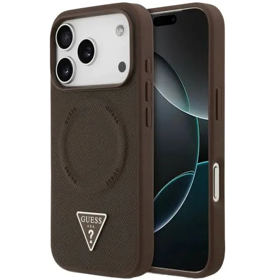 Apple iPhone 17 Pro için Guess MagSafe PU Lederhülle ve Dreieck Logosu - Kahverengi Kılıf