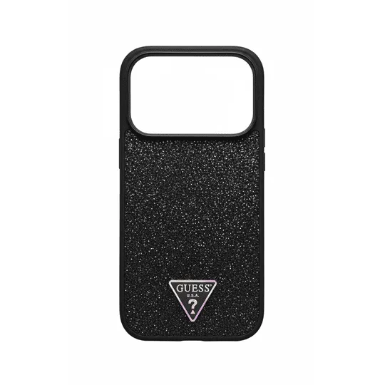 Guess MagSafe PU Leather Fixed Glitter Case with Triangle Logo for iPhone Apple 17 Pro Kılıf