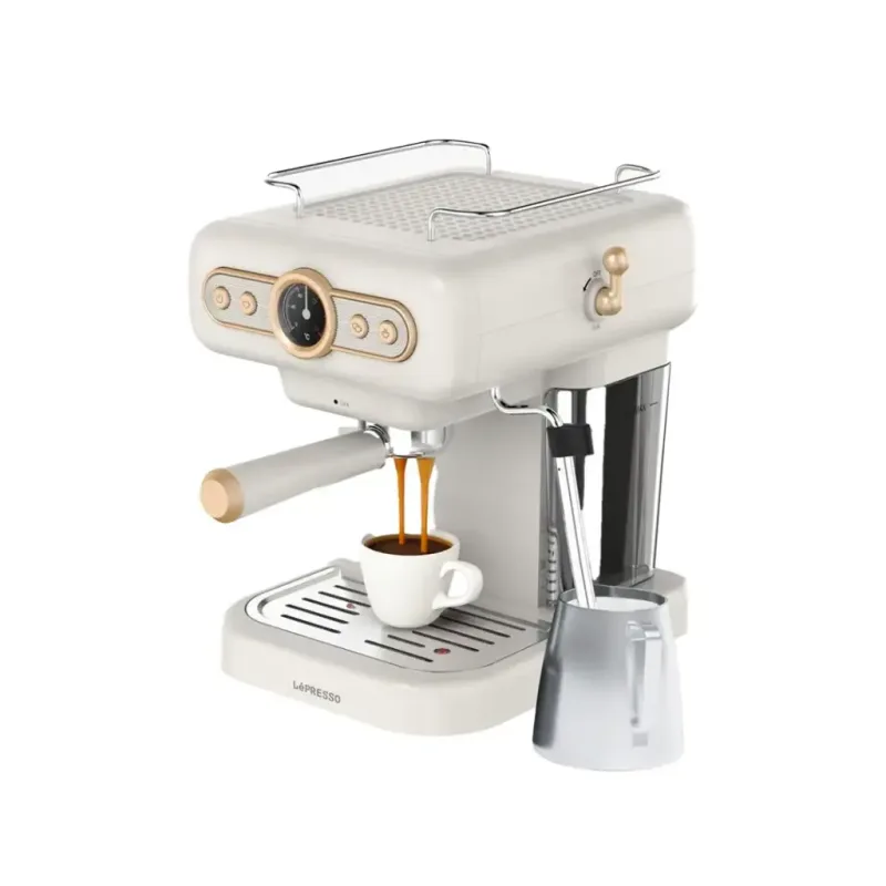 LePresso Retro Espresso Kazan Makinesi Ölçer ve Süt Vapuru LP012 15BAR Beyaz