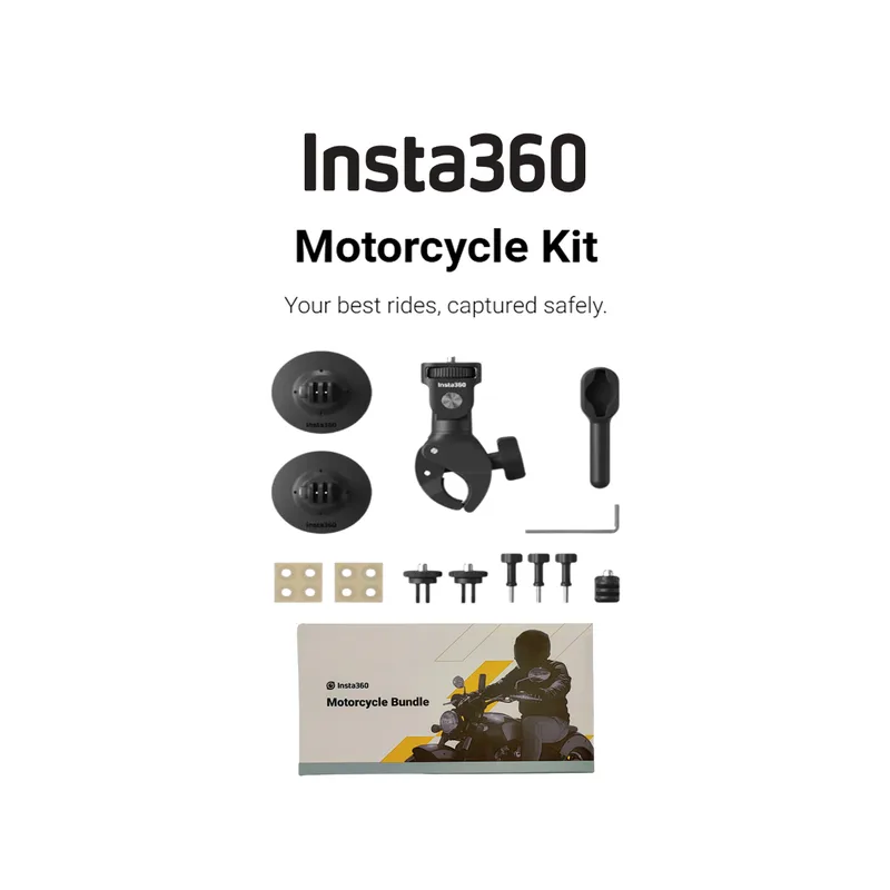 Insta360 Motosiklet Bundle, Evrensel Güçlü Kelepçe ve Kameralar için Esnek Yapışkanlı Montaj Parçası