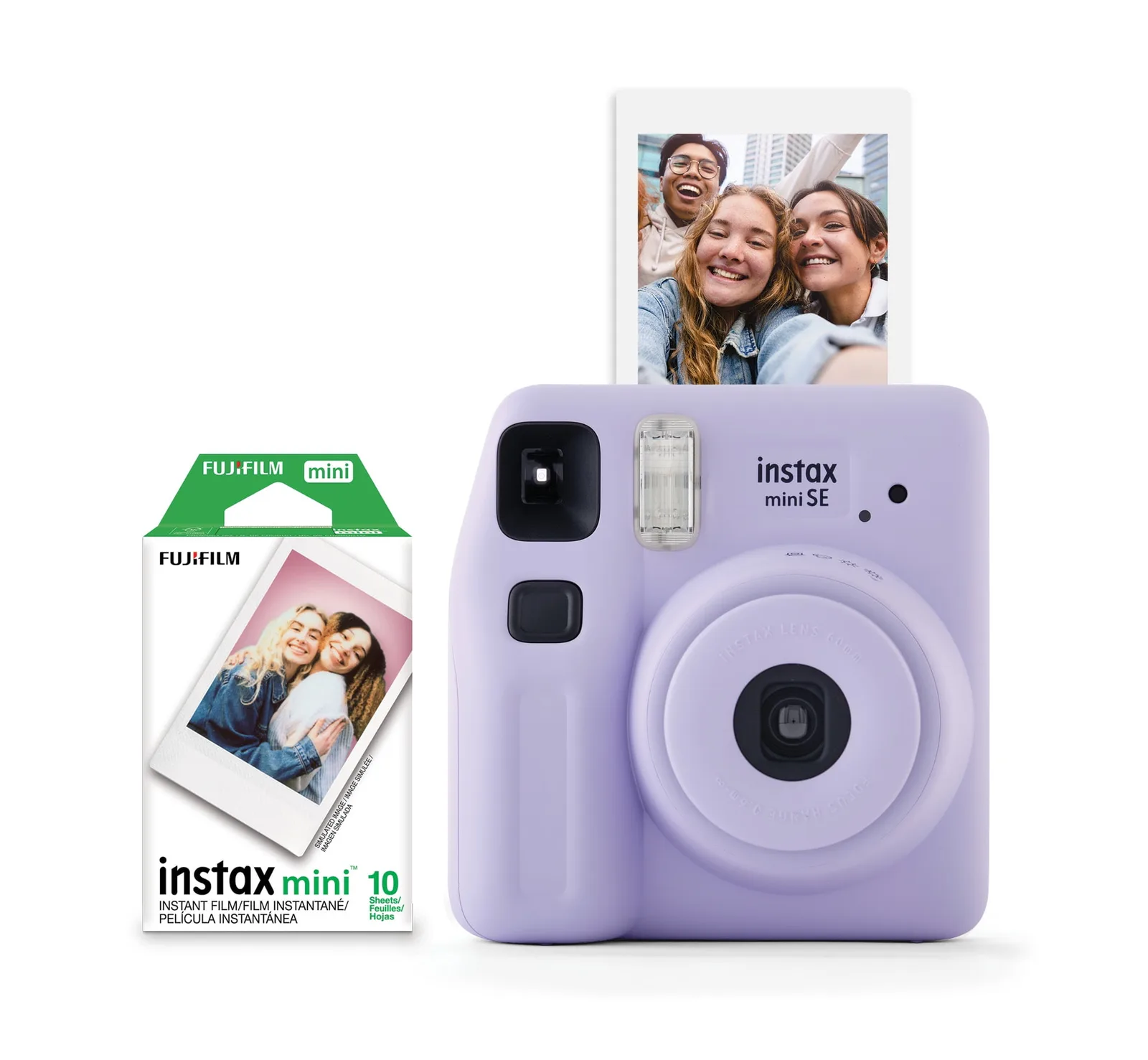 FujiFilm iNstax Mini SE Instant Camera + Film Bundle Purple Blister
