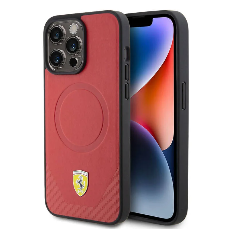 Ferrari MagSafe PU Karbon Apple iPhone 15 Pro Max Siyah Kılıf
