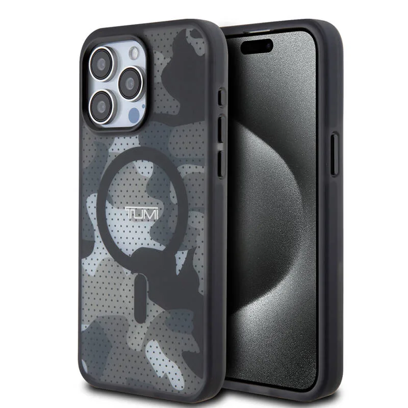 Tumi MagSafe Frosted Transparent Mesh Kamuflaj Apple iPhone 15 Pro Max Siyah Kılıf