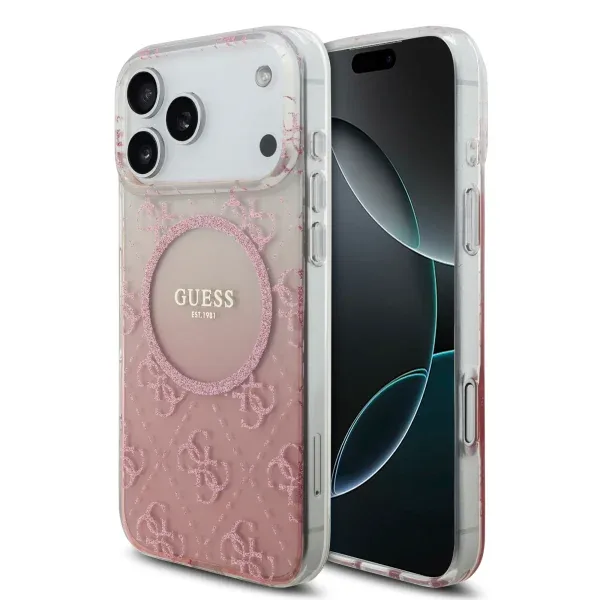 GUESS HC MAGSAFE PC TPU W/ PEONY GLITTER PINK IP17 PRO MAX