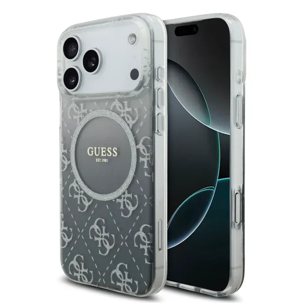 Guess Apple iPhone 17 Pro Max 4G Glitter Desenli MagSafe Gri Kılıf