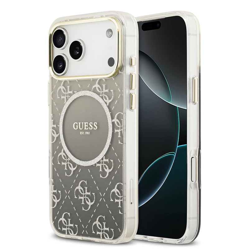 Guess Apple iPhone 17 Pro Max MagSafe 4G Simli Desenli Gri Kılıf