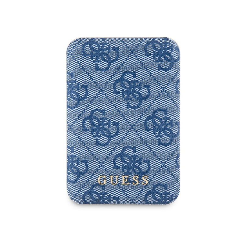 Guess Orjinal Lisanslı Dijital LED Göstergeli PU Deri 4G Desenli Metal Logolu 5000mAh 15W Mavi Powerbank