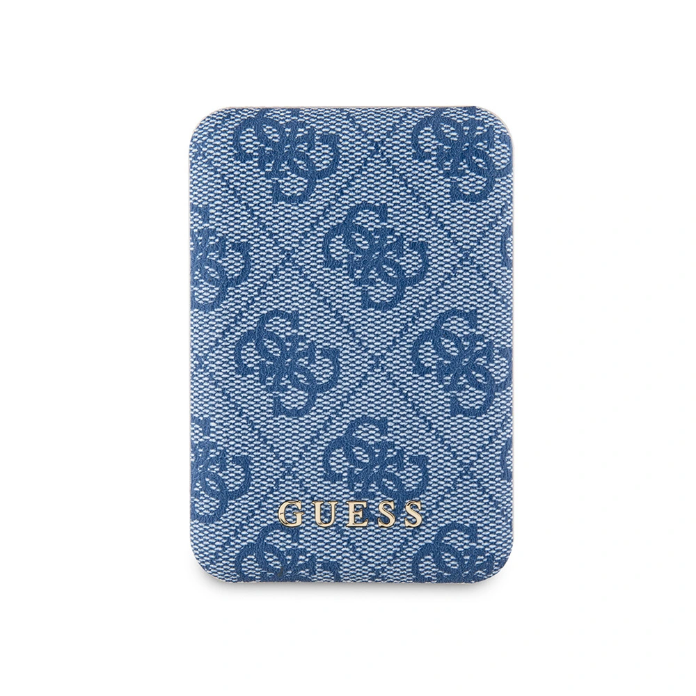 Guess Orjinal Lisanslı Dijital LED Göstergeli PU Deri 4G Desenli Metal Logolu 5000mAh 15W Mavi Powerbank