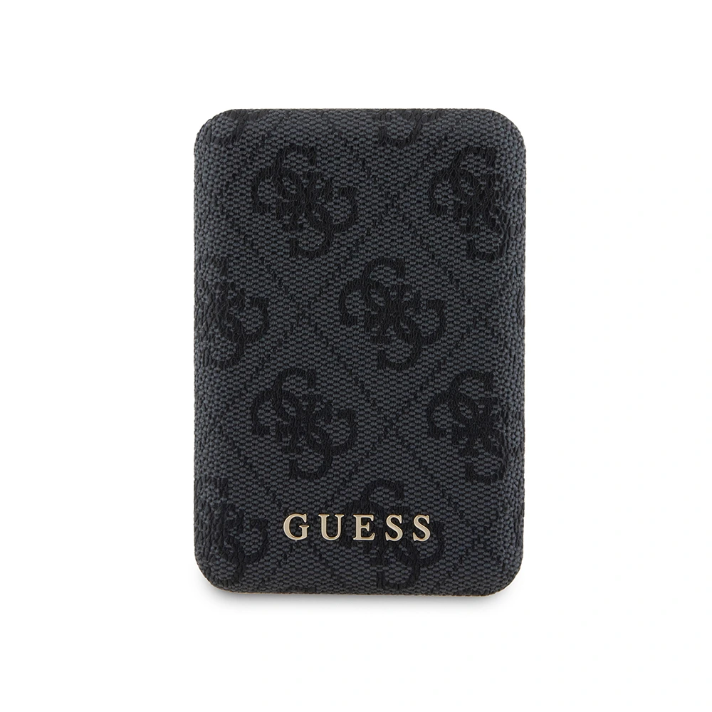 Guess Orjinal Lisanslı Dijital LED Göstergeli PU Deri 4G Desenli Metal Logolu 5000mAh 15W Siyah Powerbank