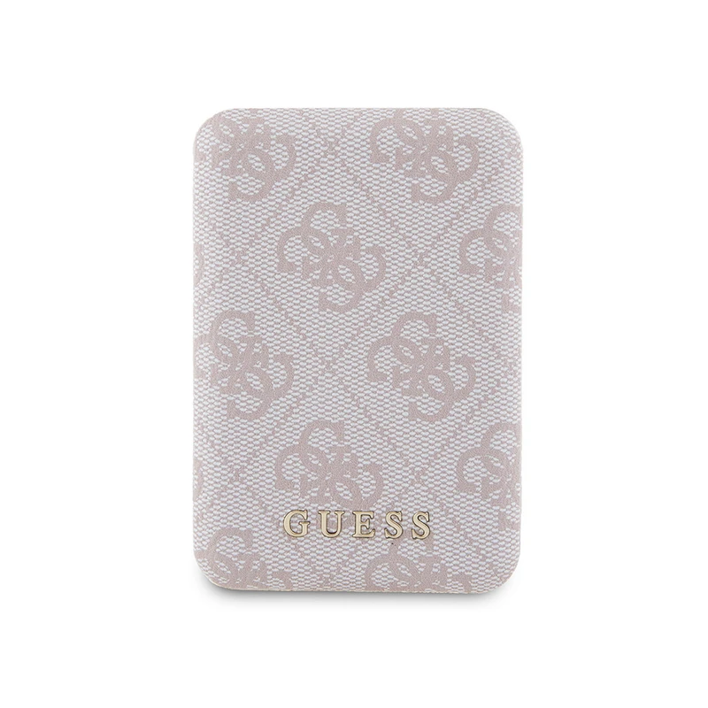 Guess Orjinal Lisanslı Dijital LED Göstergeli PU Deri 4G Desenli Metal Logolu 5000mAh 15W Pembe Powerbank