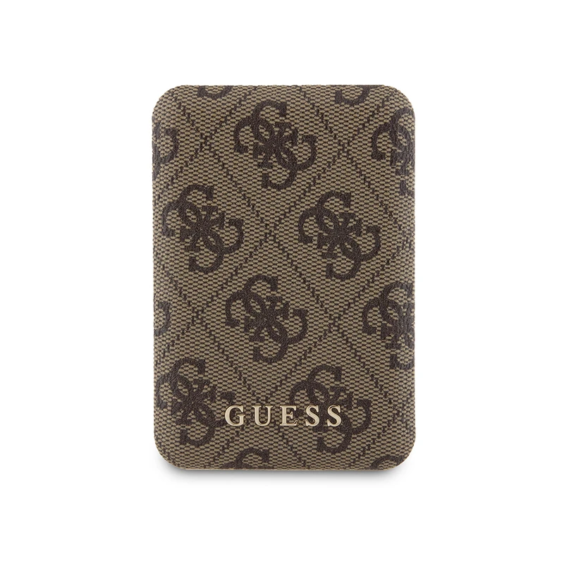 Guess Orjinal Lisanslı Dijital LED Göstergeli PU Deri 4G Desenli Metal Logolu 5000mAh 15W Kahverengi Powerbank