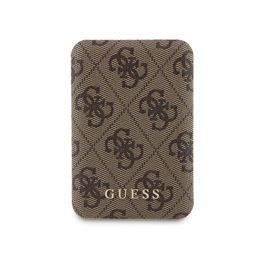 Guess Orjinal Lisanslı Dijital LED Göstergeli PU Deri 4G Desenli Metal Logolu 5000mAh 15W Kahverengi Powerbank