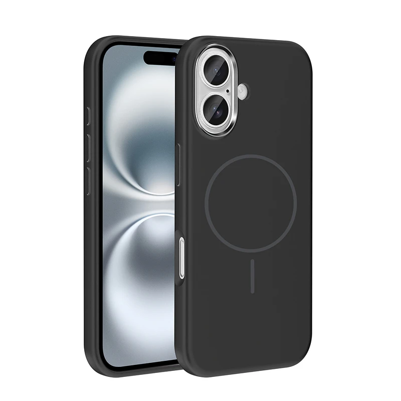 Zore Edi Apple iPhone 16 M-Safe Şarj Özellikli Metal Kamera Çerçeveli Siyah Silikon Kılıf