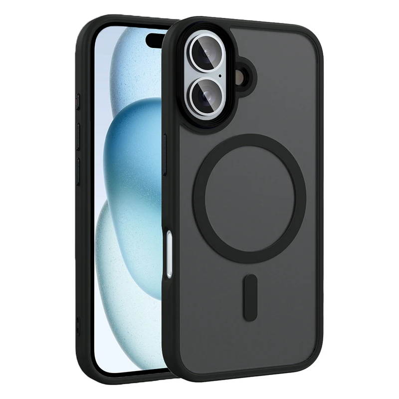 Zore Apple iPhone 16 Flet M-Safe Wireless Şarj Özellikli Mat Siyah Kılıf