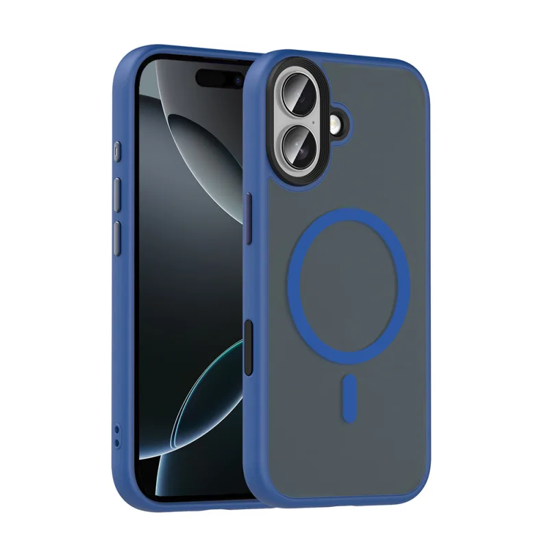 Apple iPhone 17 Kılıf Mat Arka Yüzey Wireless Şarj Özellikli Zore Flet M-safe Kapak Lacivert