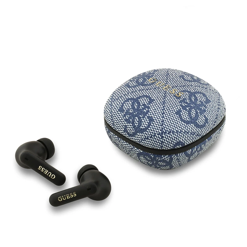 Guess Orjinal Lisanslı PU 4G Desenli Metal Yazı Logolu TWS Mavi Bluetooth Kulaklık