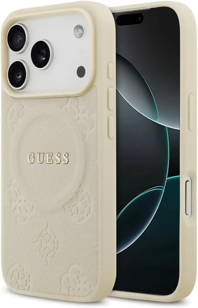 GUESS MagSafe PU Leather Case with Peony Hot Stamp Design & Classic Logo