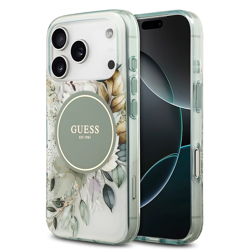 Guess Apple iPhone 17 Pro Max M-Safe Şarj Özellikli Flower Tonal Circle Beyaz Kılıf